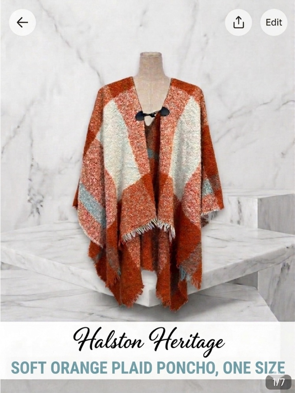 Halston Orange and White Poncho / Cape